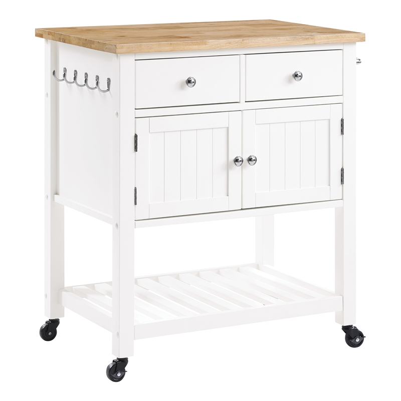 Scranton & Co Farmhouse Kitchen Cart with Wood Top in White Finish