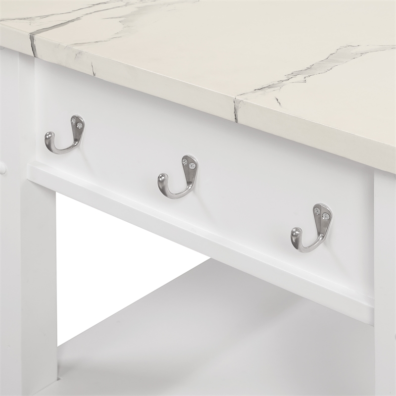 Scranton & Co Farmhouse Kitchen Cart Faux Marble Top in White Wood Finish