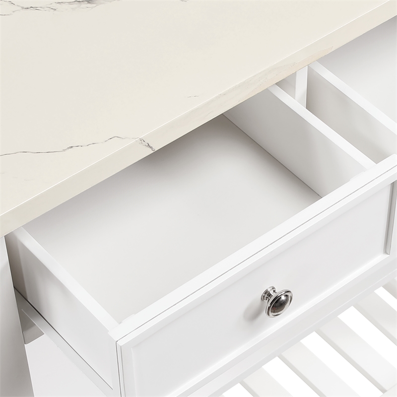 Scranton & Co Farmhouse Kitchen Cart Faux Marble Top in White Wood Finish
