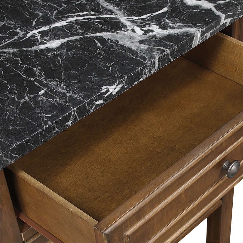 Scranton & Co Farmhouse Kitchen Cart Faux Marble Top in Oak Finish Wood