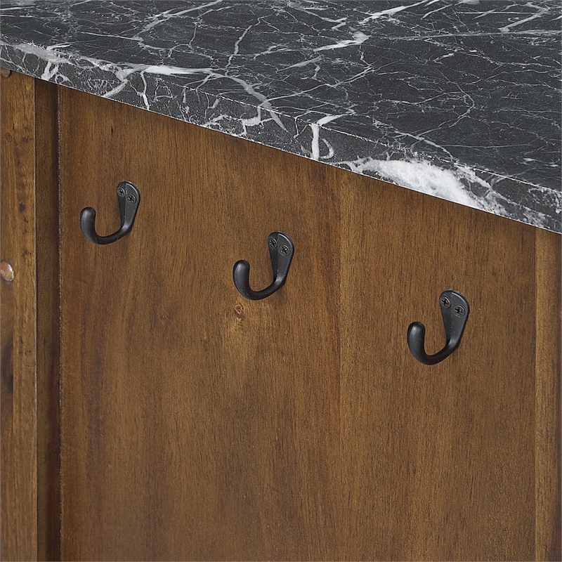 Scranton & Co Farmhouse Kitchen Cart Faux Marble Top in Oak Finish Wood