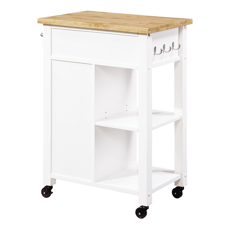 Scranton & Co Farmhouse Kitchen Cart Butcher Block Top in White Wood Finish