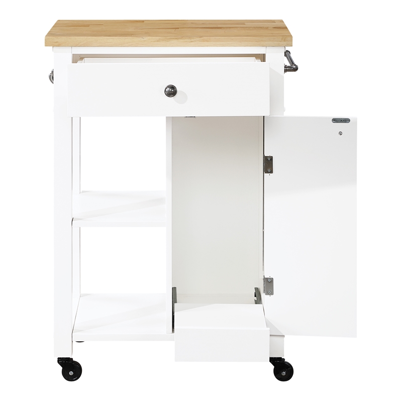 Scranton & Co Farmhouse Kitchen Cart Butcher Block Top in White Wood Finish