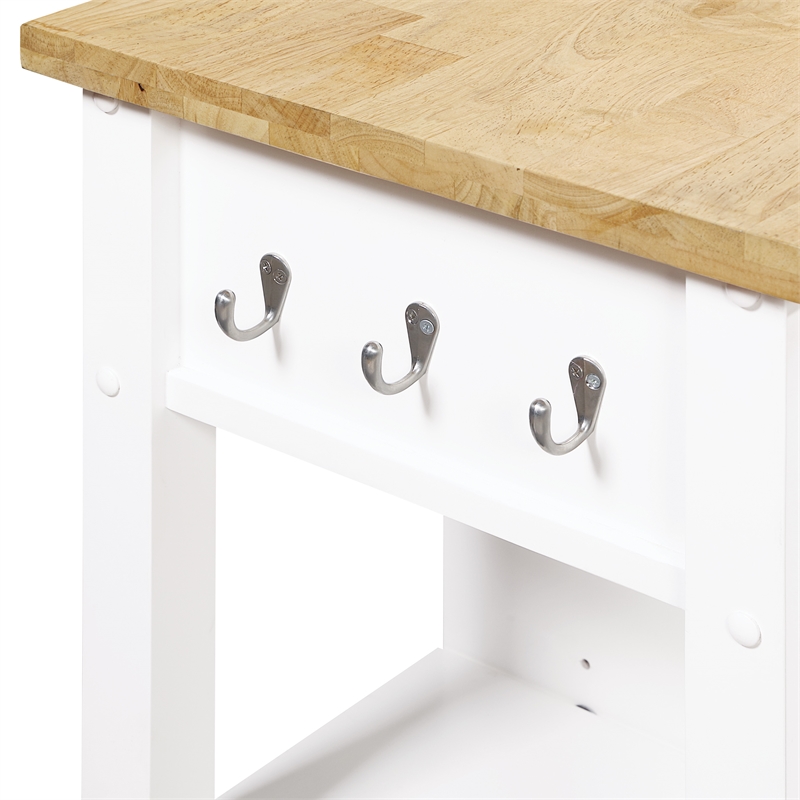 Scranton & Co Farmhouse Kitchen Cart Butcher Block Top in White Wood Finish