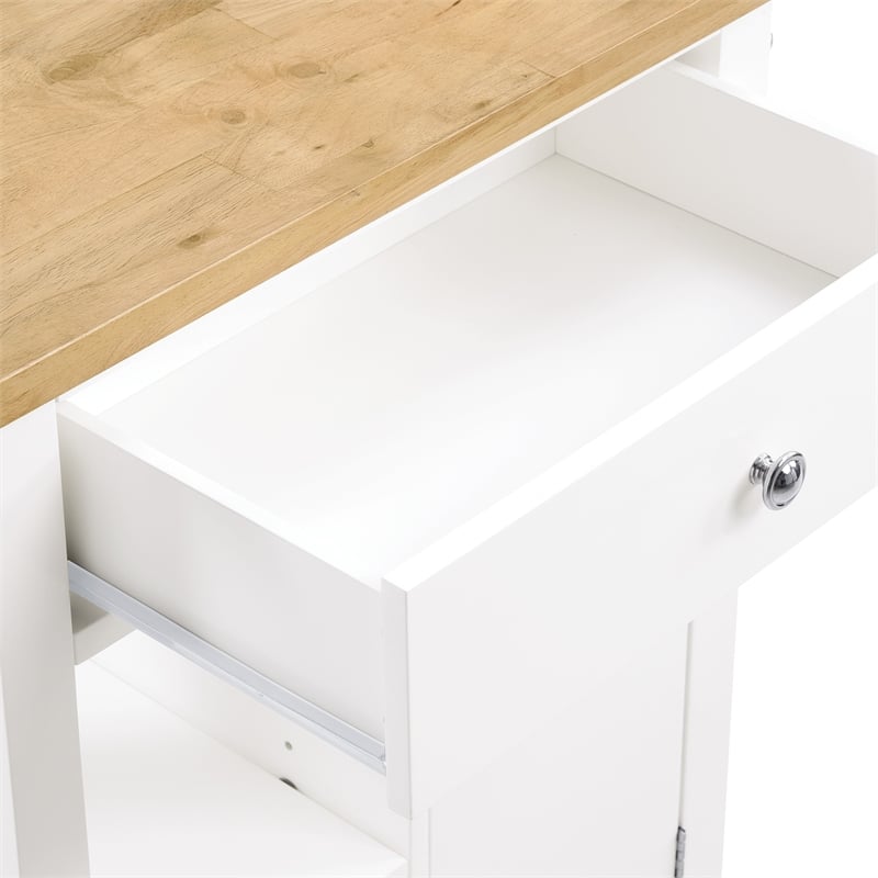 Scranton & Co Farmhouse Kitchen Cart Butcher Block Top in White Wood Finish