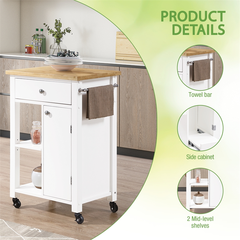 Scranton & Co Farmhouse Kitchen Cart Butcher Block Top in White Wood Finish