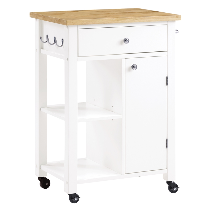 Scranton & Co Farmhouse Kitchen Cart Butcher Block Top in White Wood Finish