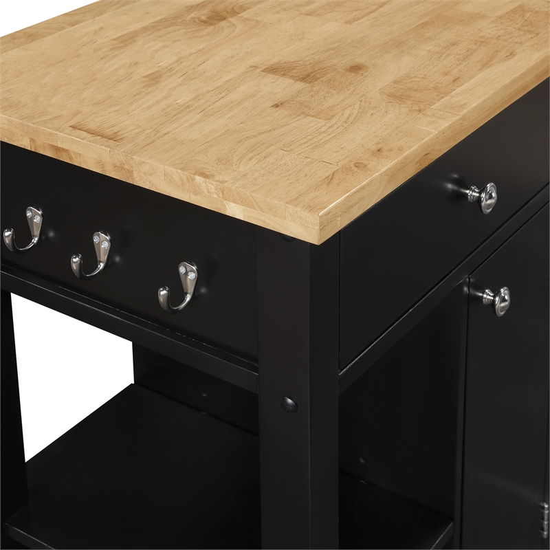 Scranton & Co Farmhouse Kitchen Cart Butcher Block Top in Black Wood Finish