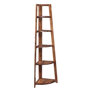Scranton & Co 5-Shelf Corner Folding Bookcase in Brown Acacia Wood Finish