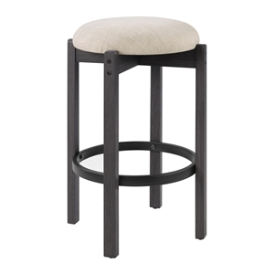 Scranton & Co 26&quot Counter Stools 2-Pack in Cream Fabric Black Wood Frame