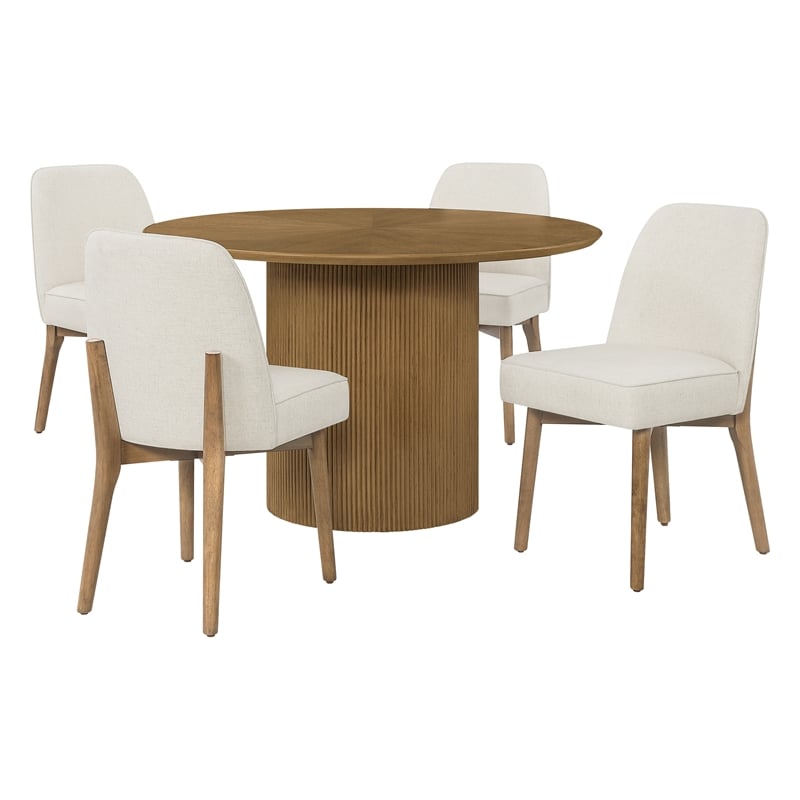 Scranton & Co 5-Piece Round Pedestal Dining Set in Medium Oak with 4 Chairs