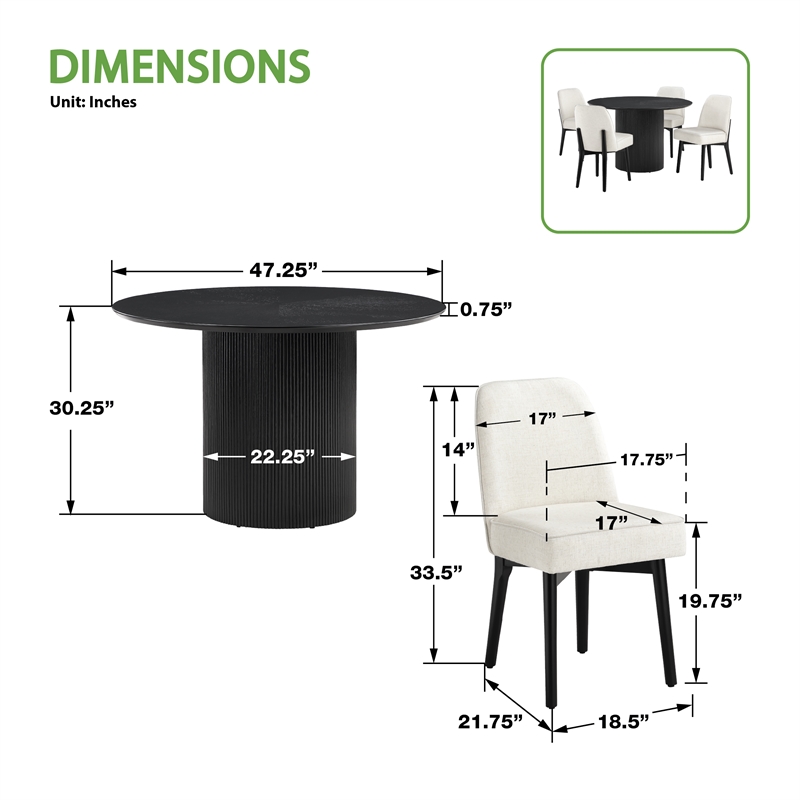 Scranton & Co 5-Piece Round Pedestal Dining Set in Black Finish with 4 Chairs