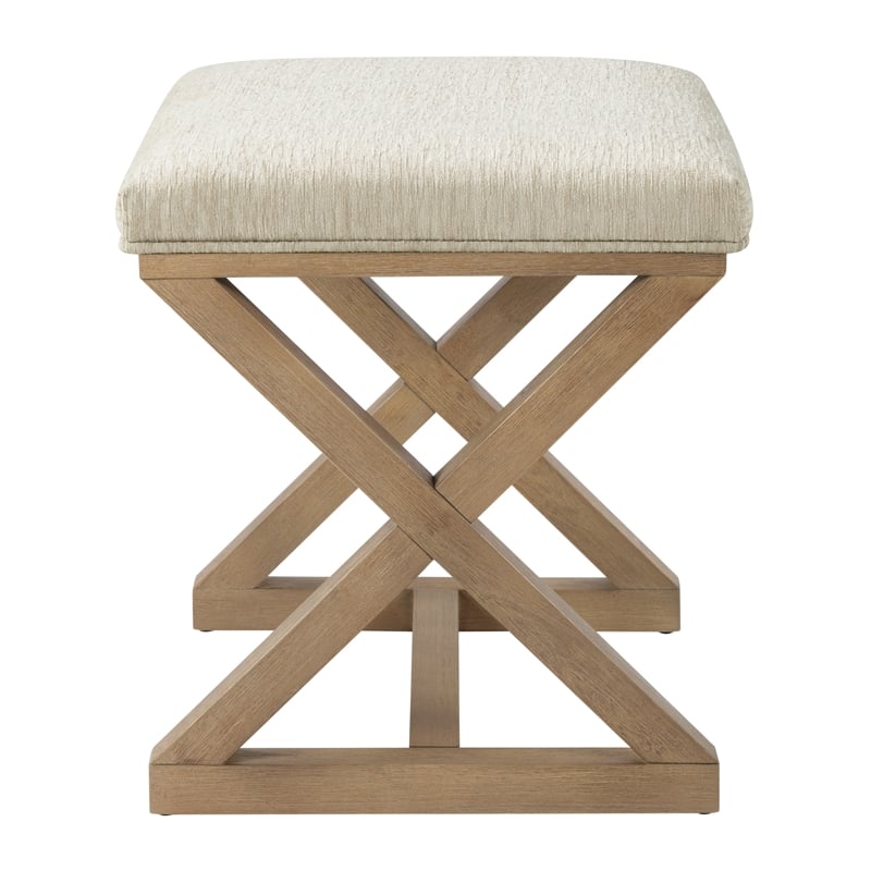 Scranton & Co X-Frame Accent Stool in Linen White with Medium Oak Wood Base