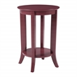 Scranton & Co Round Side Table in Maroon Wood Finish with Shelf