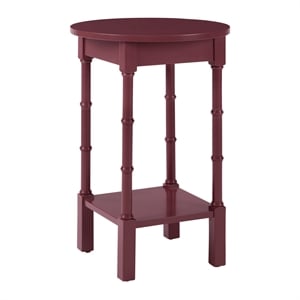 Scranton & Co Contemporary Round Maroon Wood Side Table with Lower Shelf