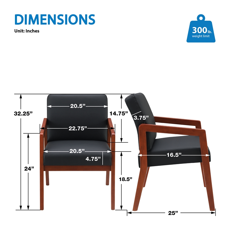 Scranton & Co Black Faux Leather Visitor Chair with Cherry Wood Finish