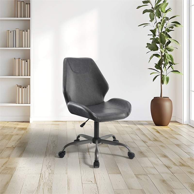 Scranton & Co Modern Office Chair in Black Faux Leather Titanium Base