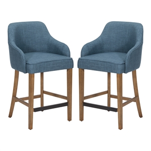 Scranton & Co 26&quot Counter Stool in Navy Fabric Medium Oak Legs 2-Pack