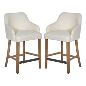 Scranton & Co 26&quot Counter Stool Linen White Fabric Medium Oak Legs 2-Pack