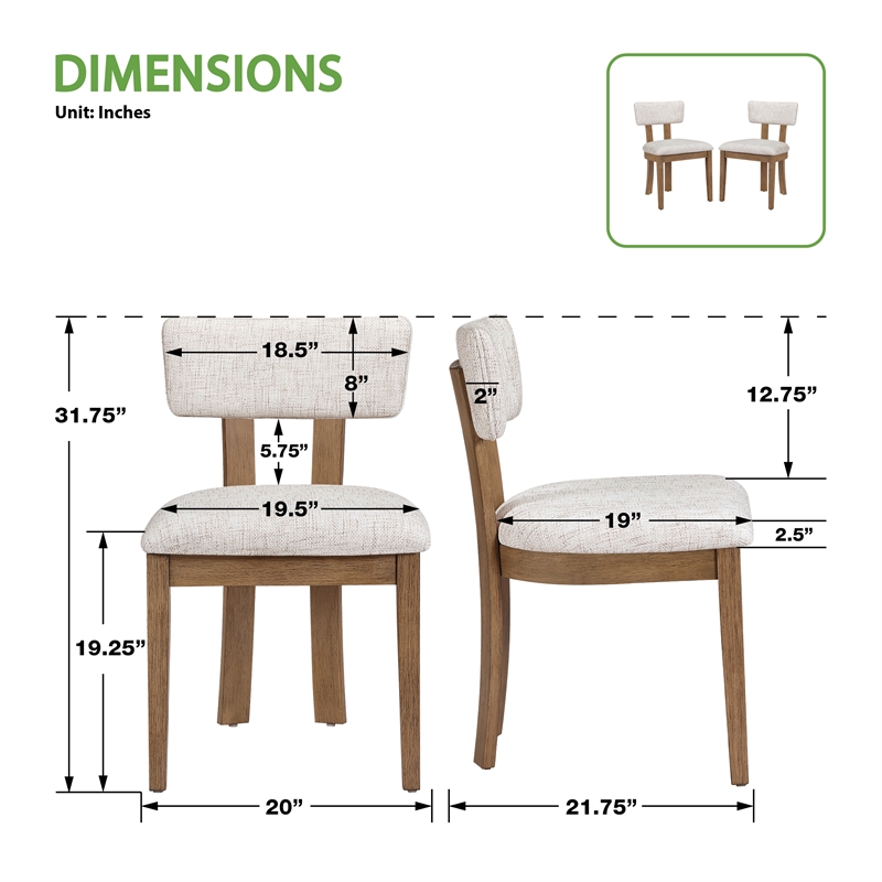 Scranton & Co Dining Chair in Linen White Fabric Medium Oak Wood 2-Pack