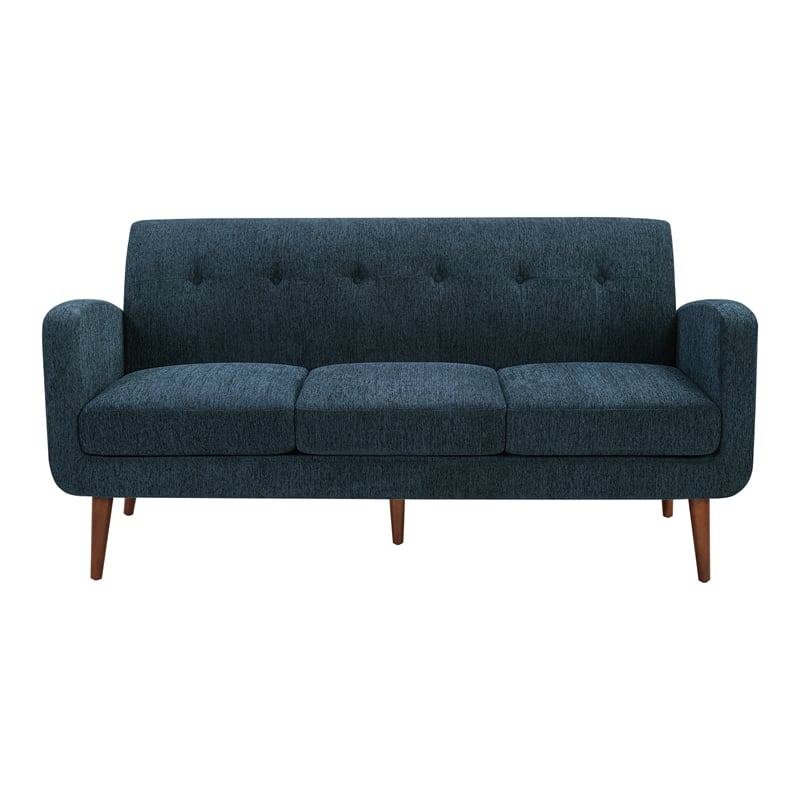 Scranton & Co Sofa in Navy Fabric with Medium Espresso Wood Legs