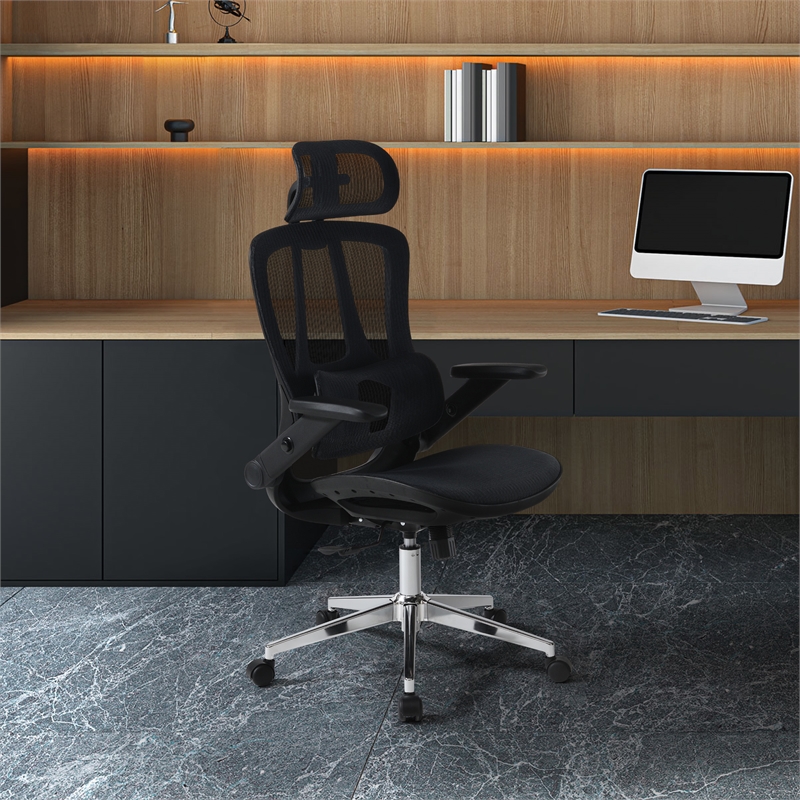 Scranton & Co Black Mesh Manager's Chair with Headrest and Chrome Base