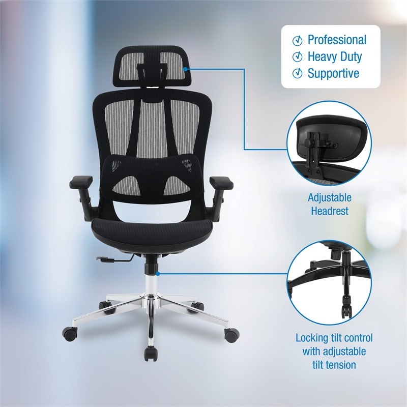 Scranton & Co Black Mesh Manager's Chair with Headrest and Chrome Base