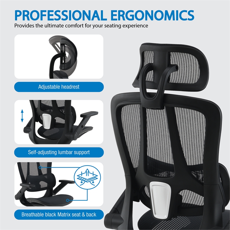 Scranton & Co Black Mesh Manager's Chair with Headrest and Chrome Base