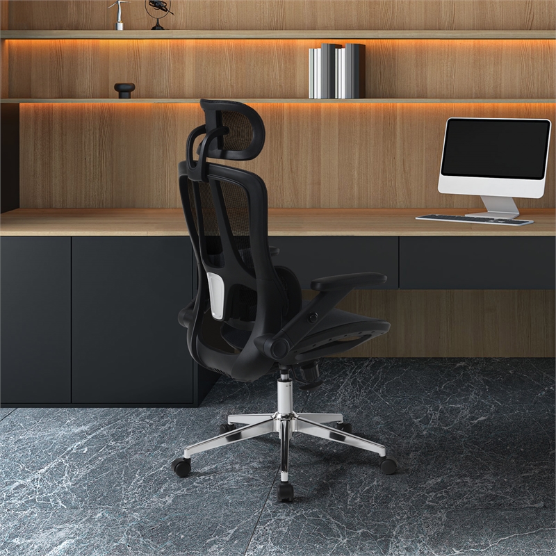 Scranton & Co Black Mesh Manager's Chair with Headrest and Chrome Base