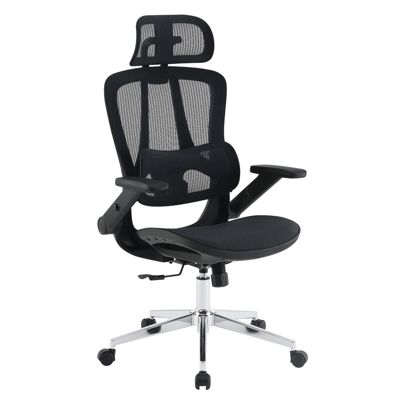 Scranton & Co Black Mesh Manager's Chair with Headrest and Chrome Base