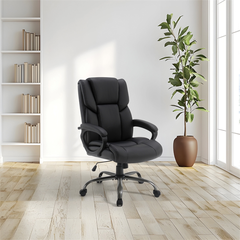 Scranton & Co Mid-Back Black Faux Leather Executive Chair Titanium Base