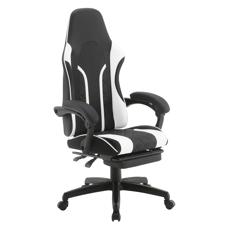 Scranton & Co Gaming Chair with Retractable Footrest in White Faux Leather