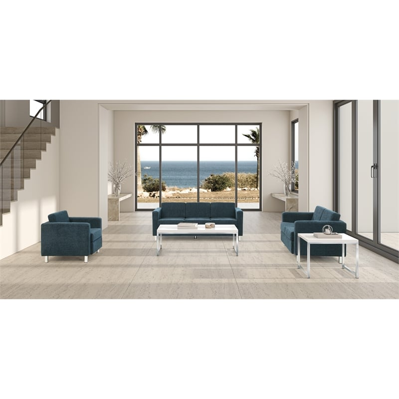 Scranton & Co Easy-Care Sofa in Navy Fabric with Chrome Finish Legs