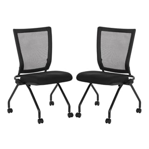 Scranton & Co Folding Chair 2-Pack in Black Coal Fabric with Thick Padded Seat