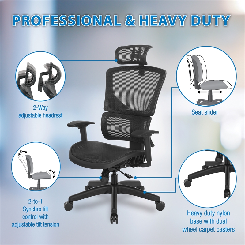 Scranton & Co Adjustable Office Chair with Vertical Matrix Back and Headrest