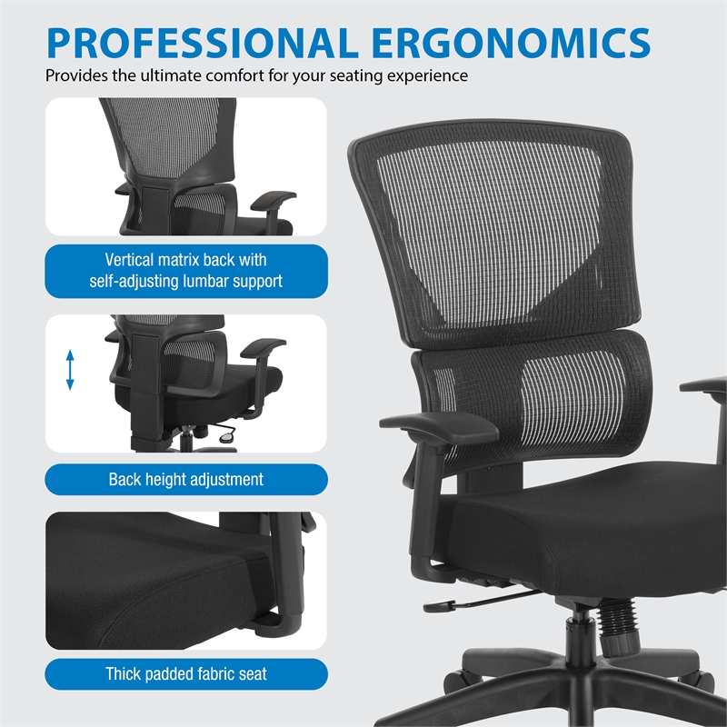 Scranton & Co Adjustable Office Chair with Vertical Matrix Back in Black Mesh