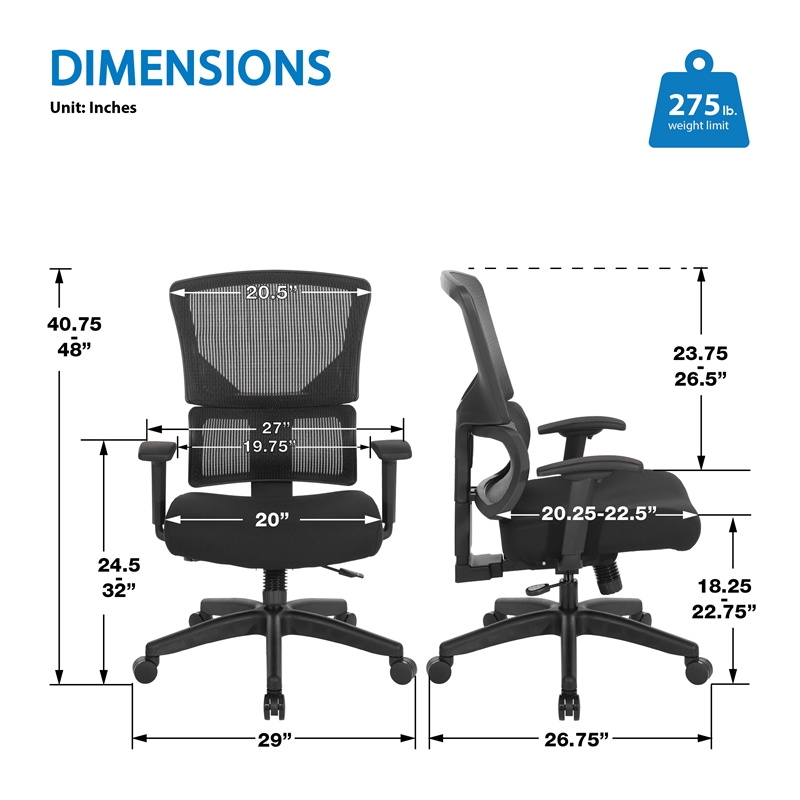 Scranton & Co Adjustable Office Chair with Vertical Matrix Back in Black Mesh