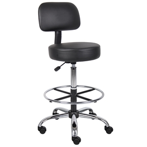 Scranton & Co Vinyl Mid-Back Medical/Drafting Stool with Chrome Footring - Black