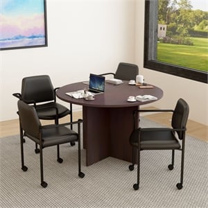 Scranton & Co 47&quotW Round Conference Table with 4 Stackable Vinyl Chairs in Mocha