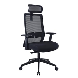 Scranton & Co Mesh Back Vinyl Task Chair with Headrest and Synchro-Tilt in Black