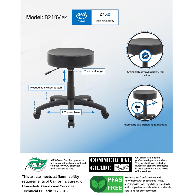 Scranton & Co Faux Leather Swivel Drafting Stool with Nylon Base in Black