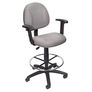 Scranton & Co Contoured Fabric Drafting Stool with Adjustable Arms in Gray