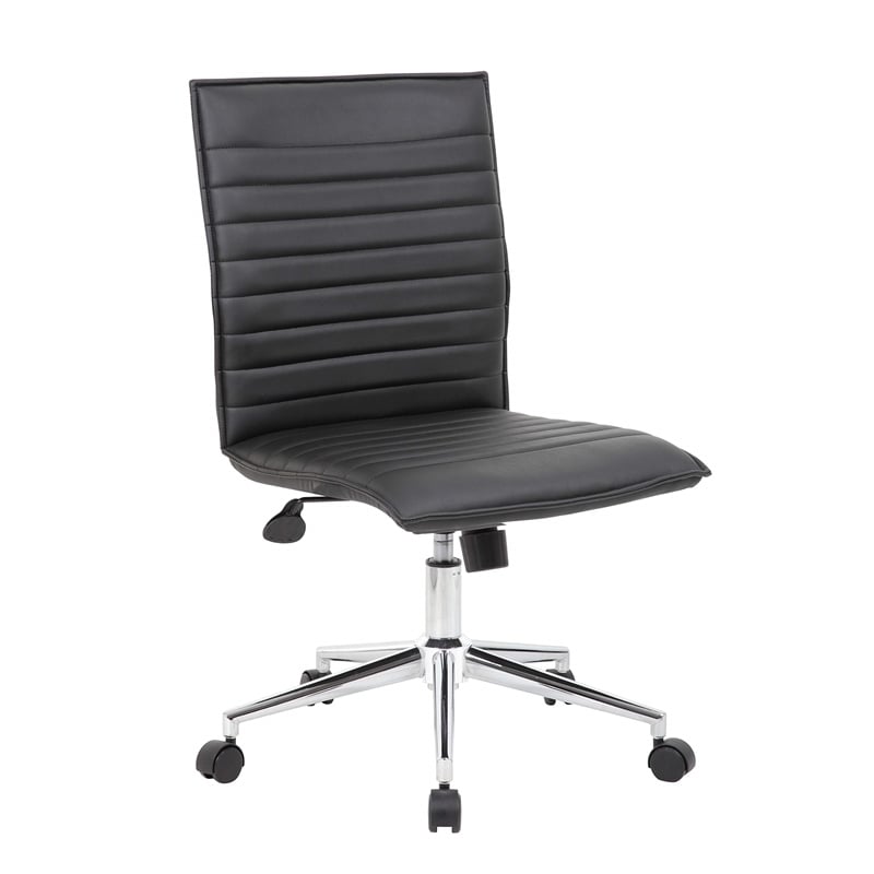 Scranton & Co Vinyl Armless Hospitality Chair with Chrome Base in Black
