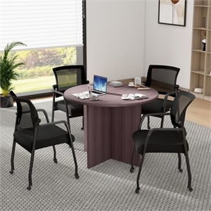 Scranton & Co 42&quotW Round Conference Table with 4 Mesh Chairs in Driftwood