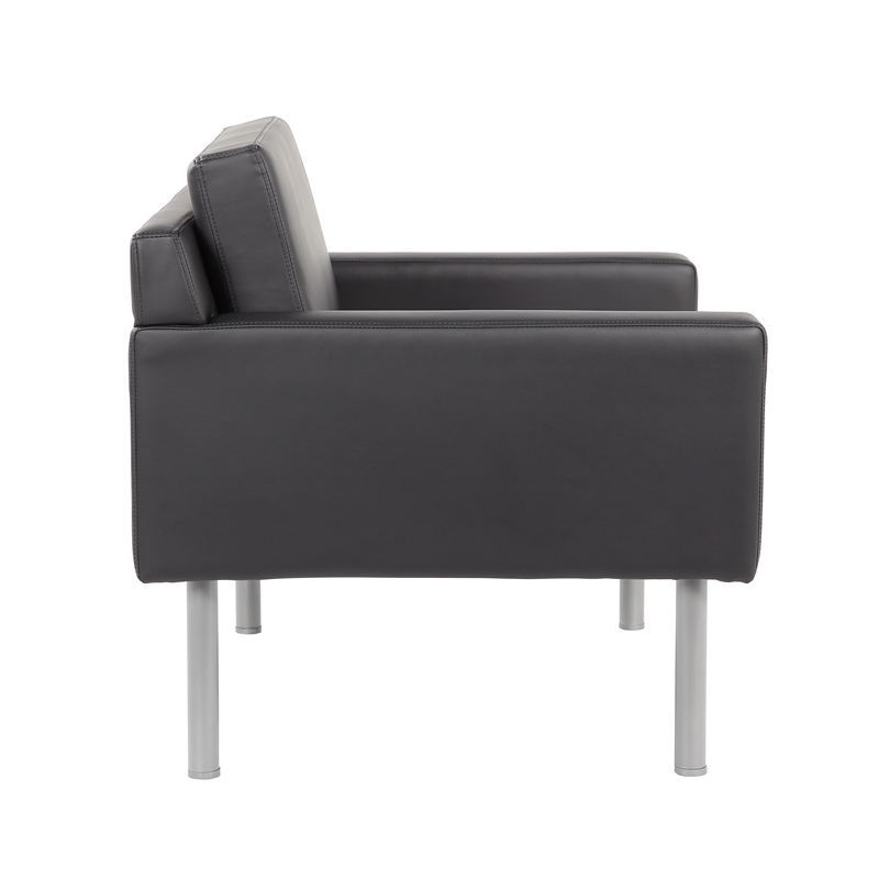 Scranton & Co Vinyl Lounge Chair with Brushed Nickel Legs in Black