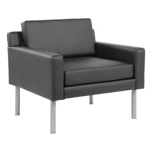Scranton & Co Vinyl Lounge Chair with Brushed Nickel Legs in Black