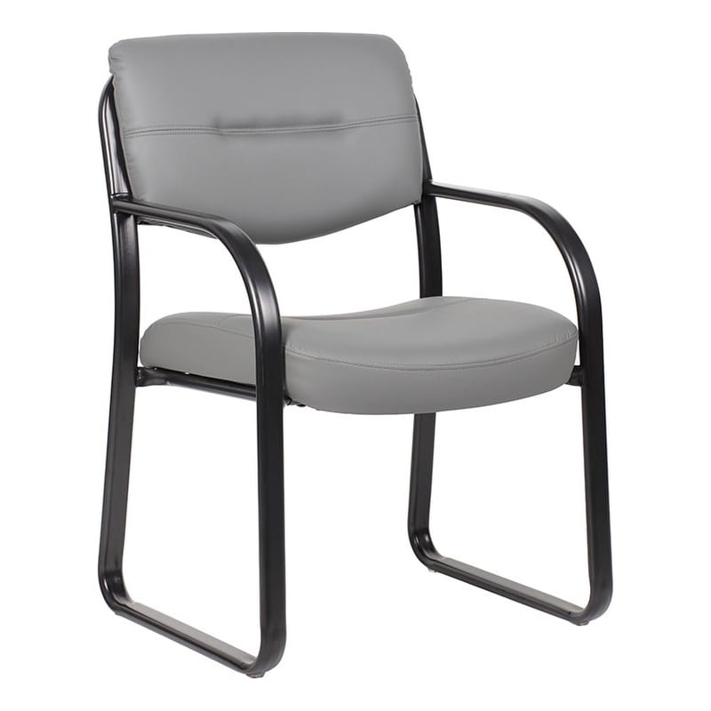 Scranton & Co LeatherPlus Sled Base Guest Chair with Lumbar Support in Gray