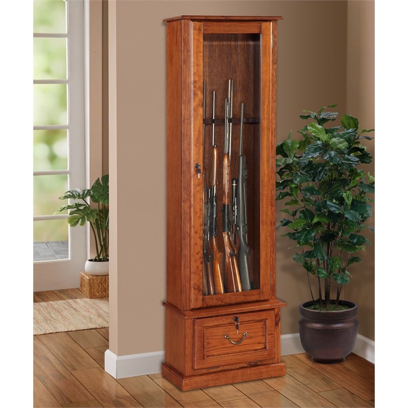 Scranton & Co 8 Gun Wood Cabinet with Locking Glass Door in Brown