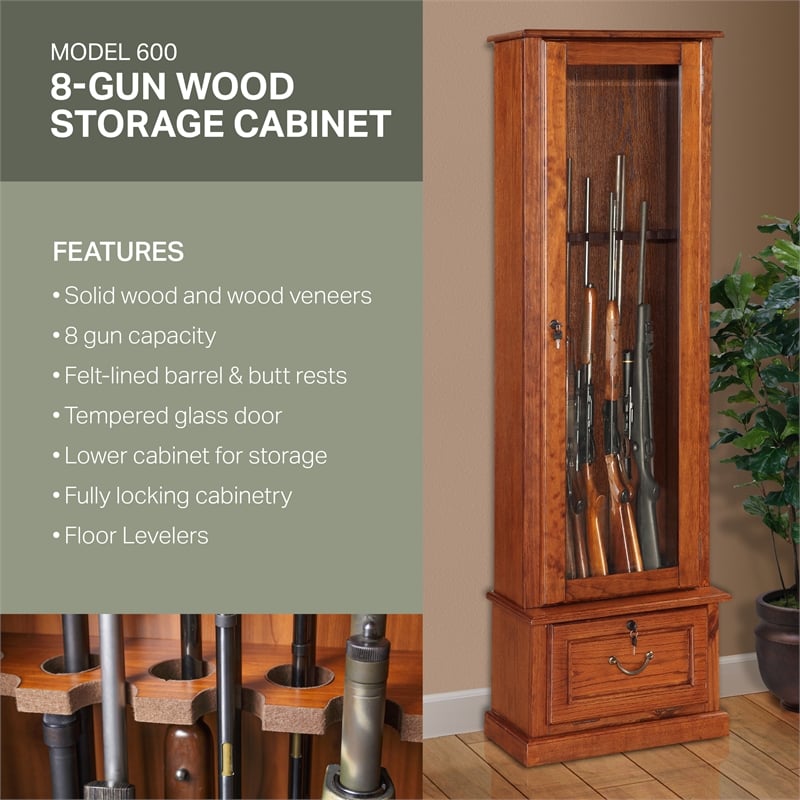 Scranton & Co 8 Gun Wood Cabinet with Locking Glass Door in Brown