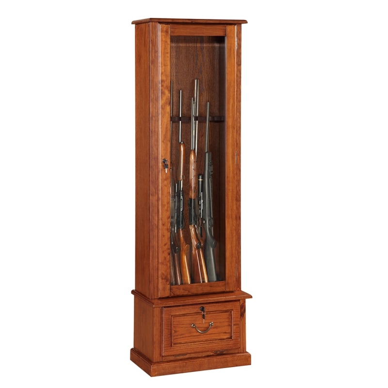 Scranton & Co 8 Gun Wood Cabinet with Locking Glass Door in Brown
